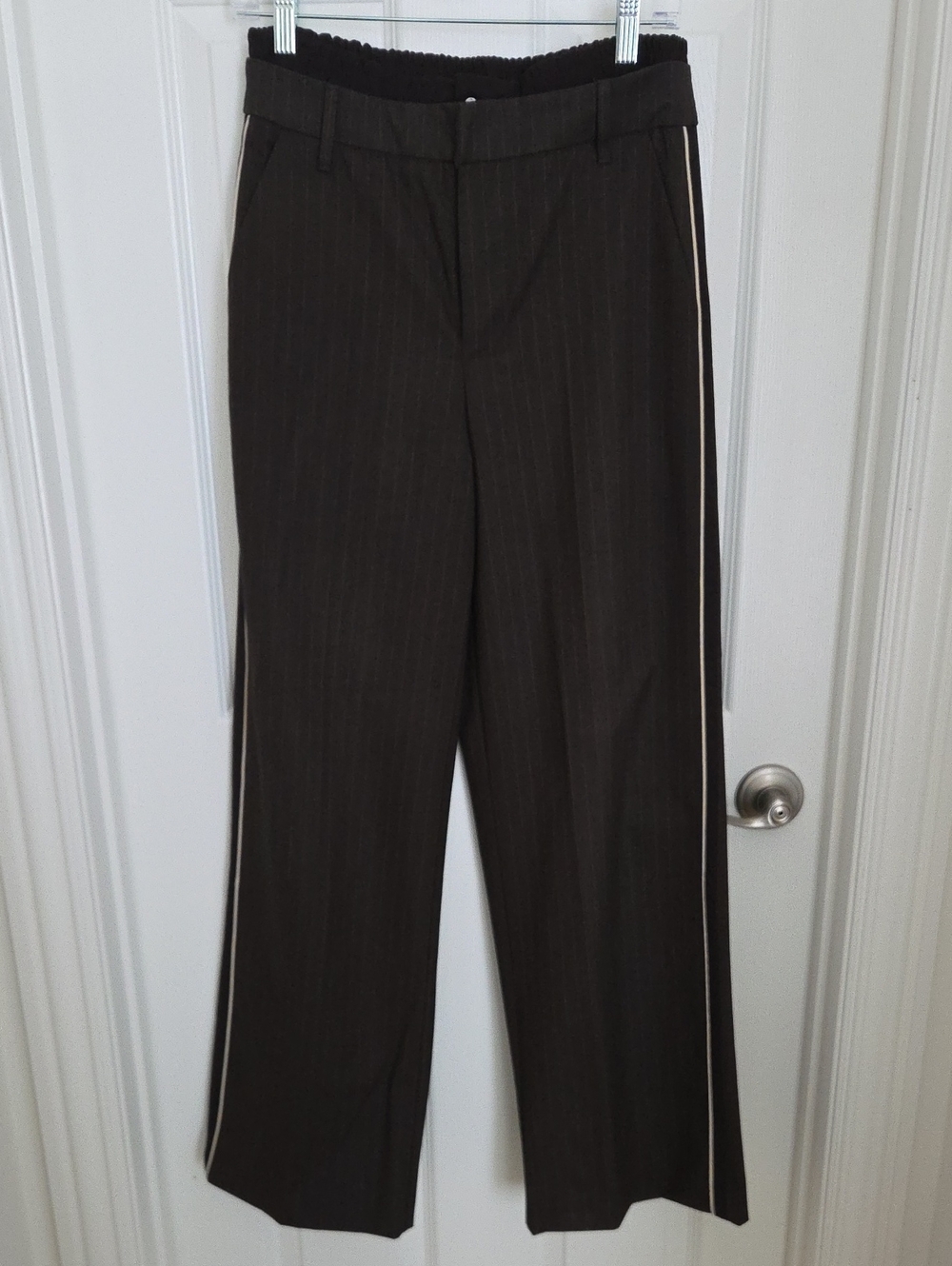 Zara Womens Brown Pinstripe Dress Pants with Side Contrast Stripe. Size XS